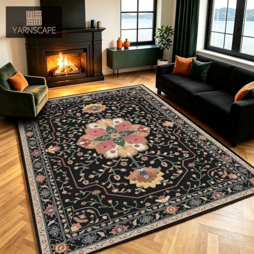YARNSCAPE 5' x 7' Machine Washable Area Rug, Non-Slip Low-Pile Carpet - Image 4