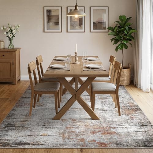 DMOYEST Area Rug Living Room Rugs - 8x10 Large Soft Indoor Neutral Modern Abstract Low Pile Washable Rug Carpet for Bedroom Dining Room Farmhouse Home Office - Grey Rust - Image 4