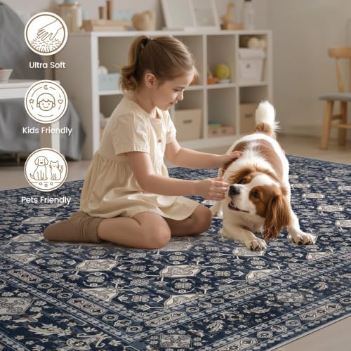 EIEIHOUSE Washable 9x12 Area Rugs for Living Room Navy Blue - Image 5
