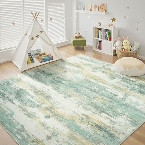 Rugflix 8x10 Area Rugs for Living Room, Washable Light Green Large Rug by RugflixAreaRugs