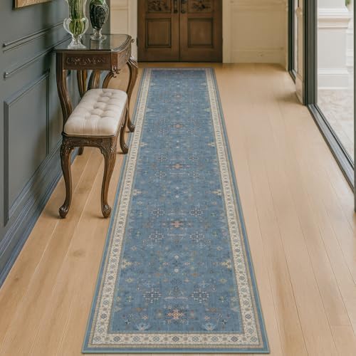 Hazo Haus Non Slip 10ft Long Hallway Runner Rug Blue - 2 x 10 Runner Rug, Washable & Waterproof 2x10 Kitchen Floor Mat - Modern Eclectic Boho Design Décor by HazoHaus