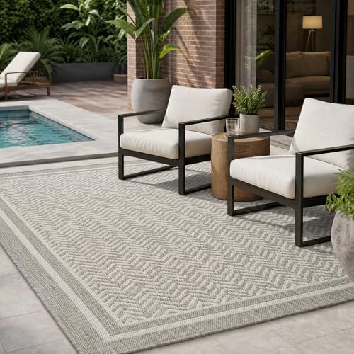 MontVoo-Outdoor Rug-Patio Rug 6x9 Polypropylene Indoor Outdoor Rugs Outdoor Carpet for Patio Deck Balcony Porch, Textured Weave, Durable for High Traffic, Fade-Resistant, Boho Farmhouse Silver Grey by MontVoo