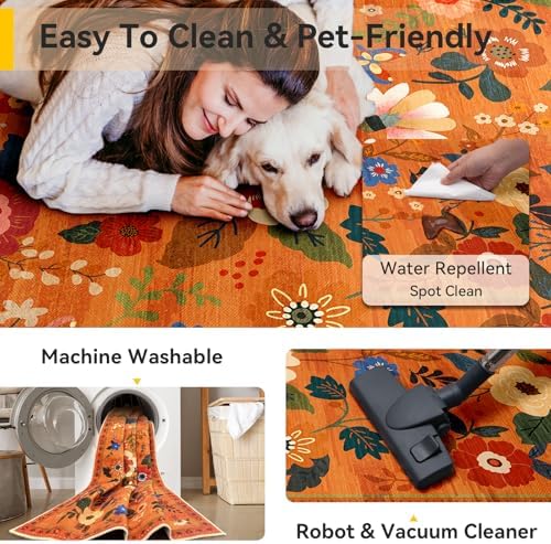 RELEANY Floral Washable 5x7 Area Rugs BurntOrange - Image 5