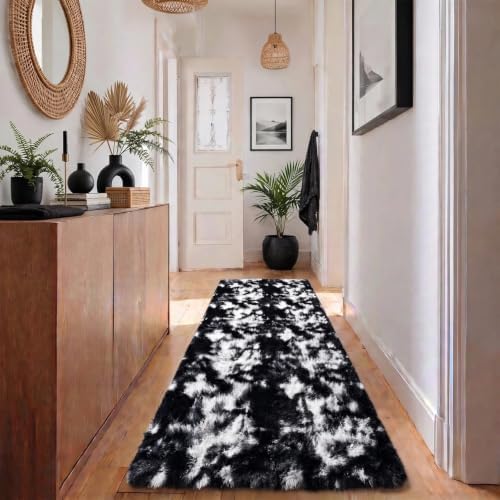 Black White Bedroom Rugs 2x6 Ft, Plush Fluffy Indoor Floor Hallway Rugs - Image 7