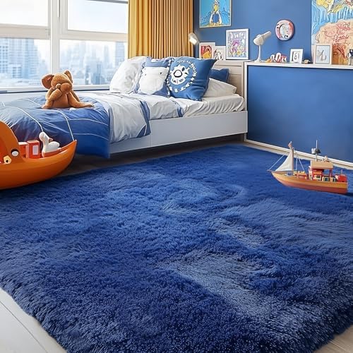 Navy Blue Rug 5x8 Ft, Fluffy Rugs for Living Room, Large Kids Room Carpets - Image 5