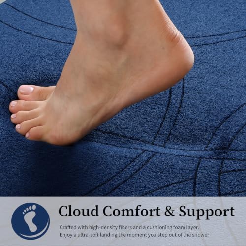 YIHOUSE 2 Piece Memory Foam Bathroom Rug Set, Cushioned Bath Mat, Dark Blue - Image 3