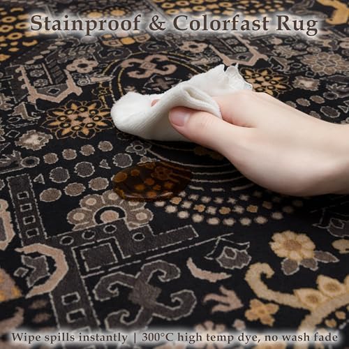 Ruaruarug Washable Area Rug 8×10 Ultra Soft for Living Room, Black and Gold - Image 5