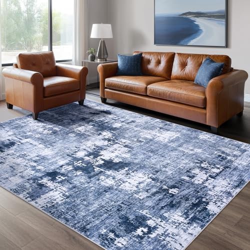 DMOYEST Area Rug Living Room Rugs - 5x7 Washable Large Soft Indoor Neutral Modern Abstract Low Pile Rug Carpet for Bedroom Dining Room Farmhouse Home Office - Navy Blue by DMOYEST