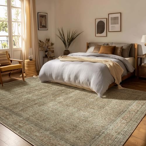 palohom 10x14 Area Rug Washable Rugs: Large Living Room Rug Stain Resistant Non Slip Distressed Vintage Low Pile Faux Wool Soft Rugs for Bedroom Farmhouse Dining Room Nursery Indoor - Image 4
