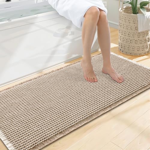 Smiry Waffle Bath Mat 47X20, Soft Absorbent Bathroom Rugs, Brown & Cream by Smiry