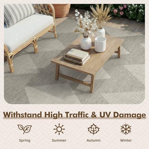 MontVoo-Outdoor Rug Carpet Patio Rug 5x7 ft Polypropylene Indoor Outdoor Rugs for Patio Deck Balcony Porch, Textured Weave, Durable for High Traffic, Fade-Resistant, Boho Geometric Silver Grey - Image 5