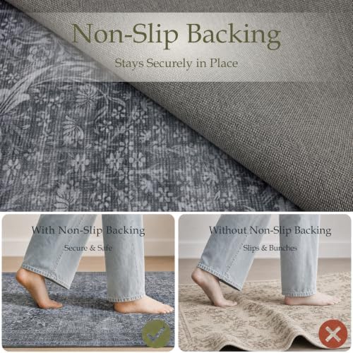 JOLLYVOGUE 3x5 Washable Rug, Vintage Floral Area Rug, Grey - Image 4