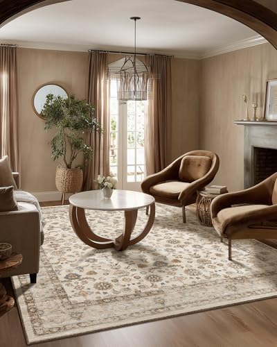 Washable Area Rugs for Living Room: 5x7 Bedroom Rug Boho Vintage Area Rug Stain Resistant Non Slip Low Pile Lightweight Soft Carpets for Dining Room Kitchen Nursery Kids Room Playroom Home Office by palohom