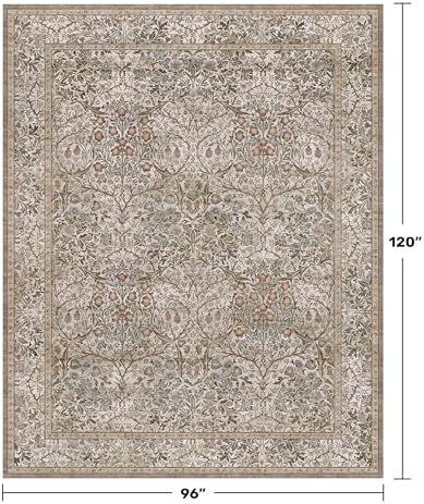 Hazo Haus Vintage Moss Green Living Room Rug, Neutral 8x10 Washable Area Rugs for Bedroom, Dining Room Rugs Under Kitchen Table, Oriental Non-Slip Low Pile Stain Resistant Large Rug - Image 2