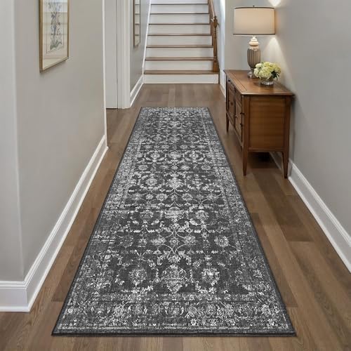 3x8 Washable Kitchen Runner Rug Non-Slip Vintage Black Throw Carpet - Image 3