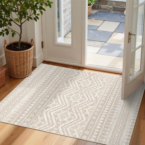 Miukiki 2x3 Entryway Rug Washable Non Slip Moroccan Area Rugs Brown by Miukiki