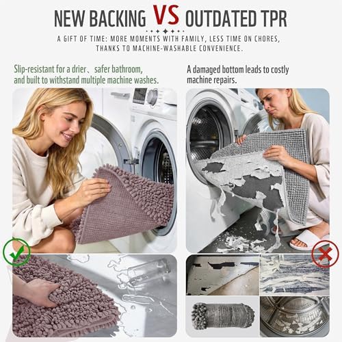 Yimobra Bathroom Rugs Non Slip Washable 32x20 Inch - Ultra Soft Absorbent Chenille Bath Mat, Quick Dry Shaggy Floor Carpet for Tub Shower, Mauve Home Decor Accessories - Image 3