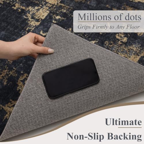 Sasttie 2x12 Runner Rug, Modern Abstract Hallway Carpet, Black & Gold - Image 3