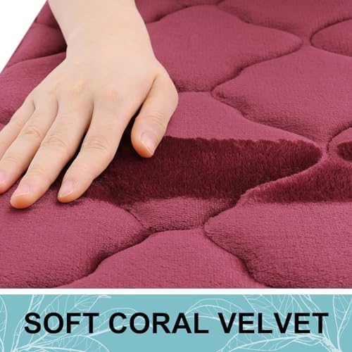 OLANLY Memory Foam Bath Mat Rug 47x24, Ultra Soft Bathroom Rugs, Burgundy - Image 2
