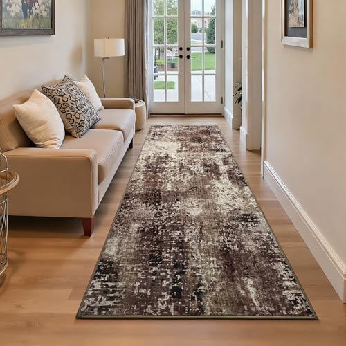 2x6 Brown Rug Runners for Hallways Kitchen Runner Rug Non Slip Washable Coffee Long Runner Rugs with Rubber Backing Soft Abstract Carpet Runner for Bedroom, Kitchen, Bathroom, Entryway - Image 2