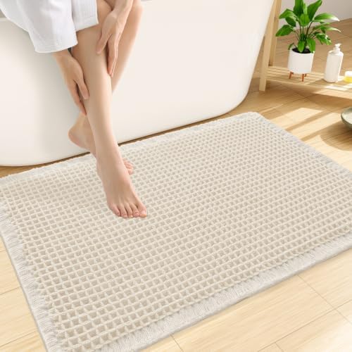 Smiry Waffle Bath Mat 30X20, Soft Absorbent Bathroom Rugs, Cream Beige by Smiry