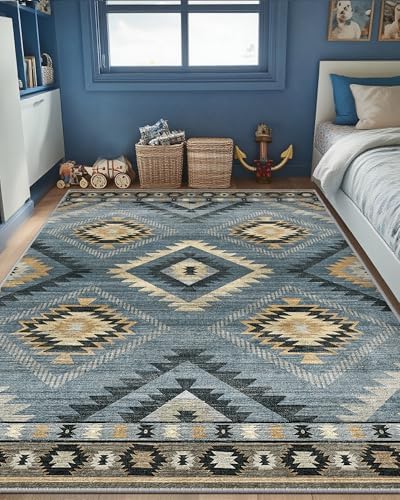 BESTSWEETIE 5'x7' Washable Area Rug for Living Room Bedroom Navy/Grey - Image 3
