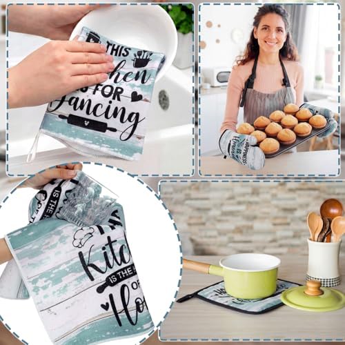 Fourluoo 10 Pcs Blue Color Kitchen Towels Oven Mitts Pot Holders Rugs Set - Image 5