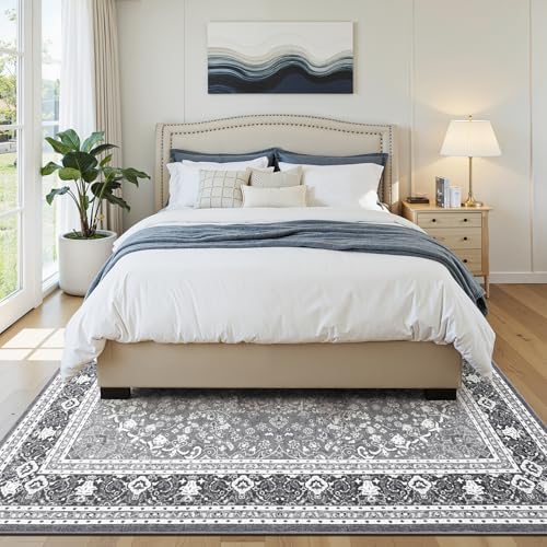 5x7 Area Rugs for Living Room, Washable Non-Slip Rug, Oriental Light Grey - Image 5