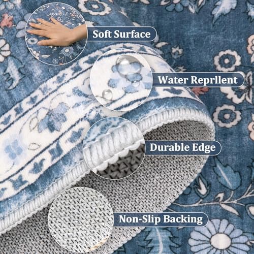 Yamaziot 3x5 Washable Area Rug for Bedroom Floral Carpet, Blue - Image 5