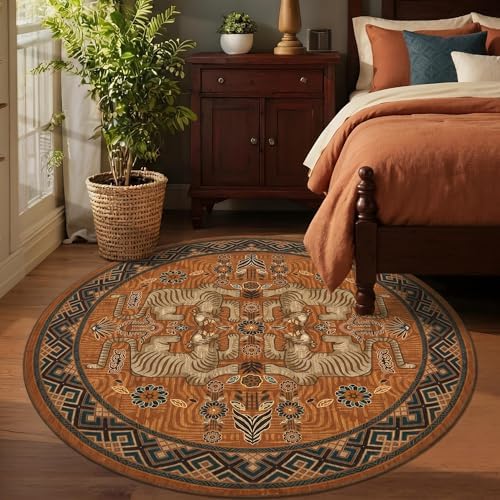 GarveeHome Tiger Round Area Rugs Boho Bedroom Non Slip Washable Vintage by GarveeHome