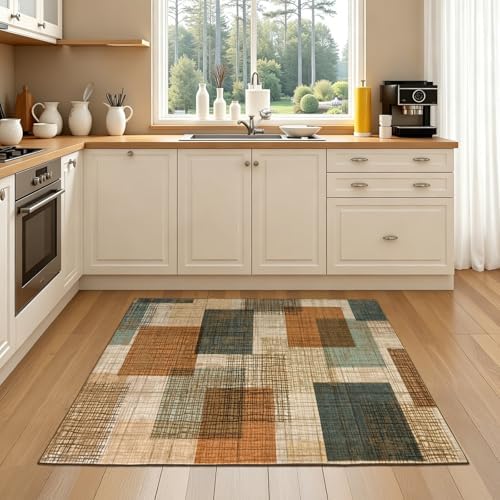 Washable 2x3 Entryway Rug Throw Rugs with Rubber Backing Orange/Blue - Image 4