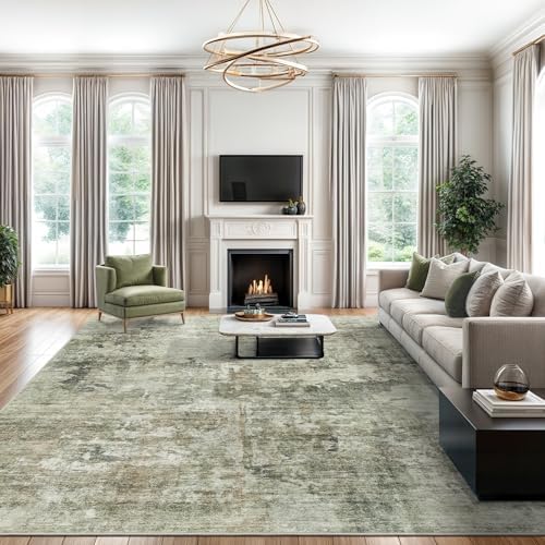 Soalmost Abstract Area Rug 6x9 for Living Room Washable Rugs Green Black by Soalmost