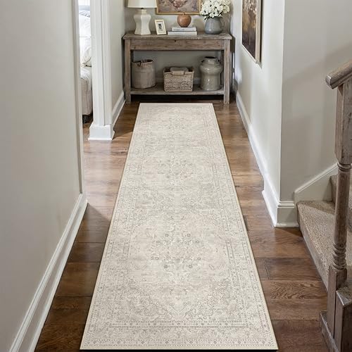 PureCozy Beige 2x8 Runner Rug Washable Vintage Carpet Hallway Kitchen by PureCozy
