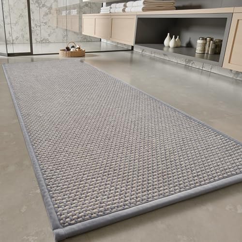 PADOOR-Bath Mat Runner-Super Absorbent Chenille Bathroom Mats-Rubber Backed Bath Mats for Bathroom Non Slip, Easy Clean Bathroom Runner Rugs Front of Bathtub,Shower Room,Sink-17×59 Grey&Beige by PADOOR
