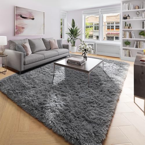 Amdrebio Grey Large Plush Shaggy Rug 6x9 for Living Room Bedroom Classroom - Image 4