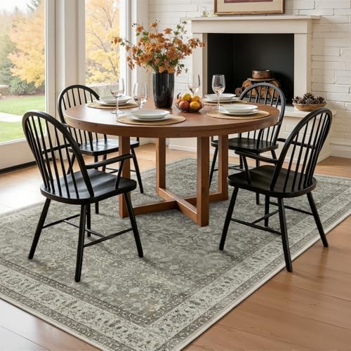Neutral Gray 5x7 Area Rugs, Transitional Modern Faromhouse Print Rugs for Living Room Bedroom, Washable Non Slip Ultra Thin Carpet Rug for Dining Room Home Office, Soft French Gray/Beige/Olive - Image 4
