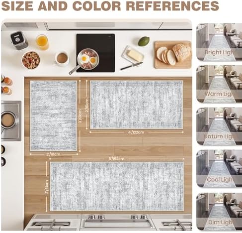 Kitchen Rugs Sets of 2, 2x3 2x4 Rug Runner,Grey - Image 2