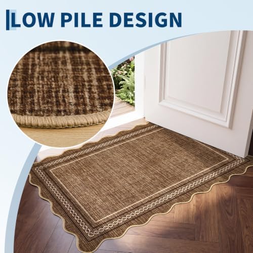 GarveeHome Washable Runner Rugs 2x8 Entryay Rug Scalloped, Mocha Mousse - Image 3