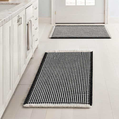 MIULEE Set of 2 Waffle Bathroom Rugs Boho Bath Mat Black&Cream 17x24 Inch by MIULEE