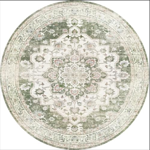 6ft Round Living Room Area Rug: Washable, Traditional, Green/White/Beige by TOPRUUG