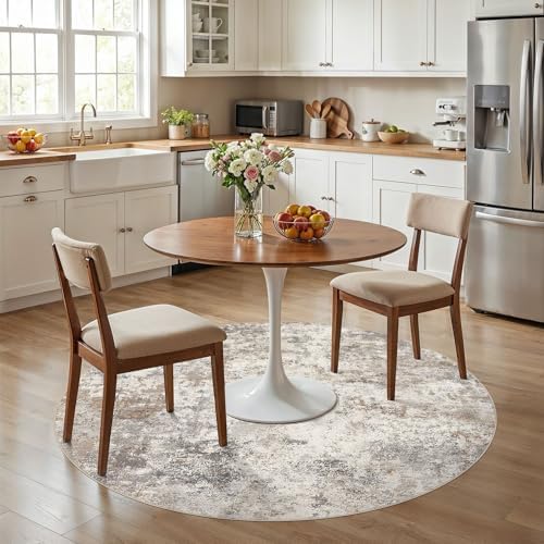 UERMEI 6ft Round Area Rug Living Room Rugs - 6x6 Washable Neutral Modern Abstract Soft Thin Rug Indoor Floor No Slip Rug Carpet for Bedroom Under Dining Table Home Office Decor - Brown Grey - Image 4