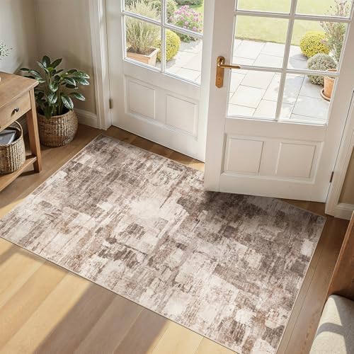 kakania Abstract 3x5 Area Rugs for Living Room: Washable Rugs Brown by kakania