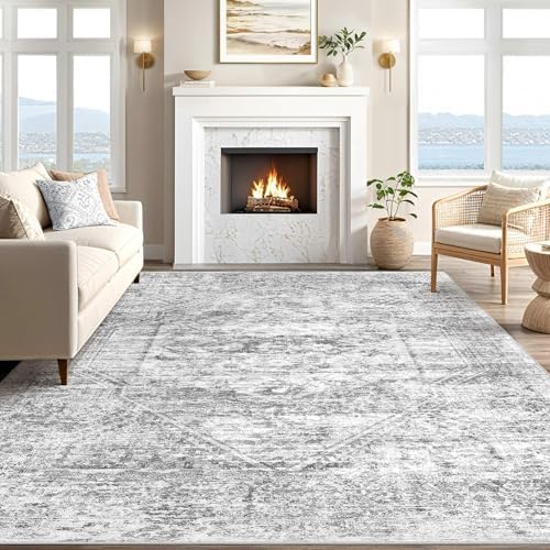 6x9 Area Rug for Living Room, Washable, Traditional, Distressed Grey - Image 5