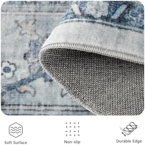 8x10 Area Rugs for Living Room - Washable Rug Vintage Distress Boho Medallion Rugs for Bedroom, Soft Non-Slip Backing Low Pile Carpet for Dining Room Office Nursery Home, Blue Grey Purple - Image 5