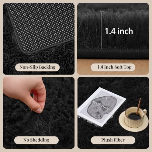 PLHXFR 6x9 Area Rugs Living Room: Fluffy Bedroom Rug Shag Carpet Black - Image 5