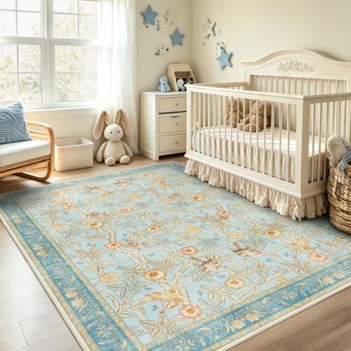 5x7 Living Room Rug, Non-Slip Floral Vintage Washable Area Rug for Bedroom - Image 5