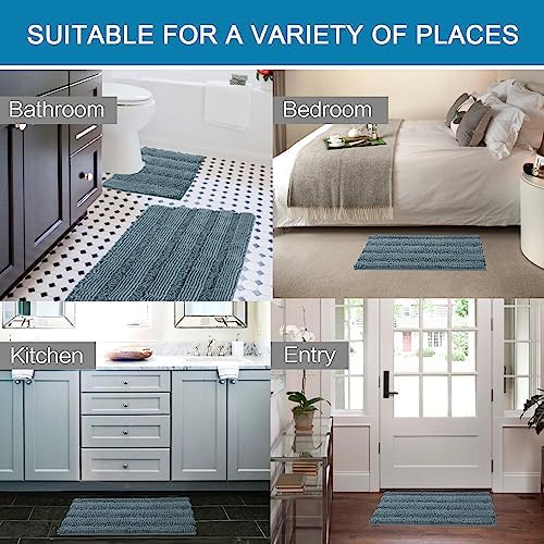 H.VERSAILTEX Bathroom Rugs Bath Rug Set 2 Piece Bathroom Contour Rug Toilet Mat Sets Non Slip Contour Bath Rug Set Ultra Thick Water Absorbent Striped Washable(20" x 32" Plus 20" x 20" U, Stone Blue) - Image 6