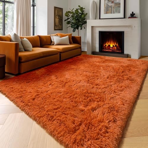 Amdrebio Burnt Orange Large Shag Rug 8x10 for Living Room Bedroom Carpet - Image 4