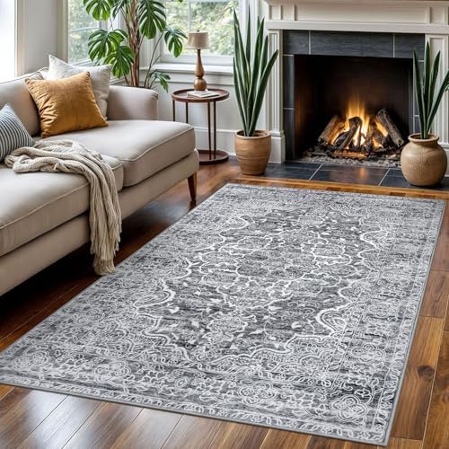 KUTA Area Rug 4x6 Living Room Washable Rugs Vintage Grey Blue White - Image 2