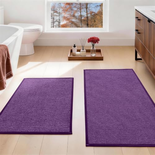 YIHOUSE Purple Bathroom Rugs Sets 2 Piece, Quick Dry Thin Bath Mat, Non Slip Absorbent Machine Washable, Bath Rugs for Bathtub Sink Home Decor (17"x24" + 17"x32") by YIHOUSE